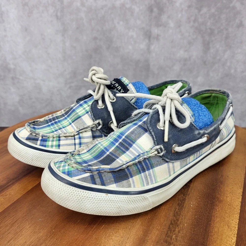 Sperry Top Sider Boat Shoes Womens 6 M Blue Plaid Canvas Loafers Slip On 9755828